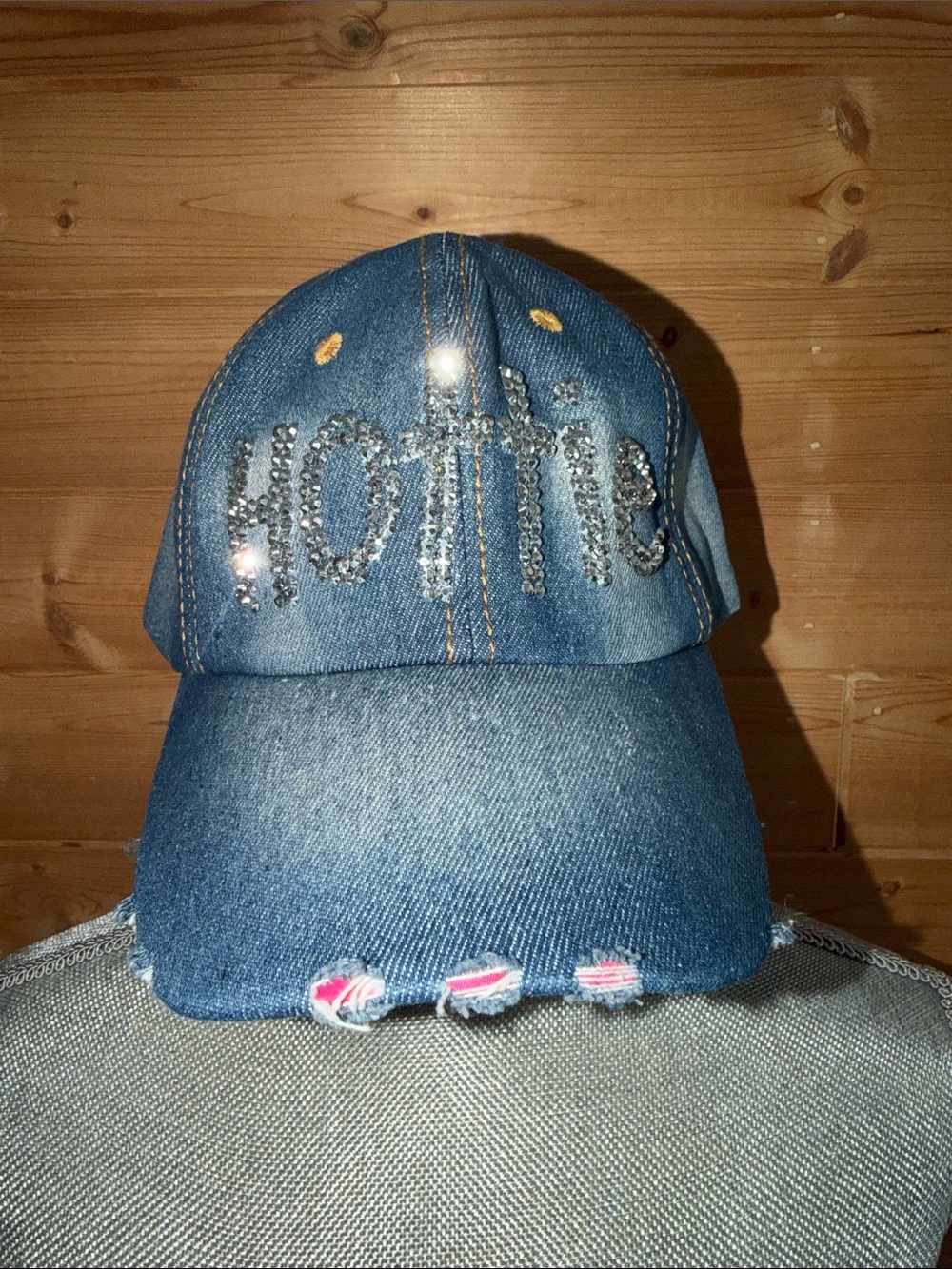 Embellished bling denim'Hottie”' Cap with Distressed Brim
Never worn